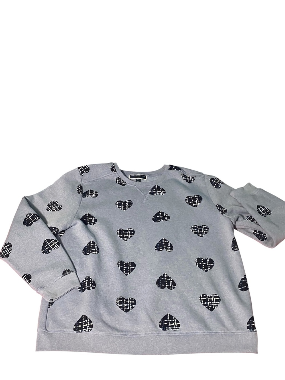 Karen Scott Gray Crewneck Sweater with Black Heart Print